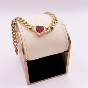 Gold Chain Bracelet with Pink Heart Pendant